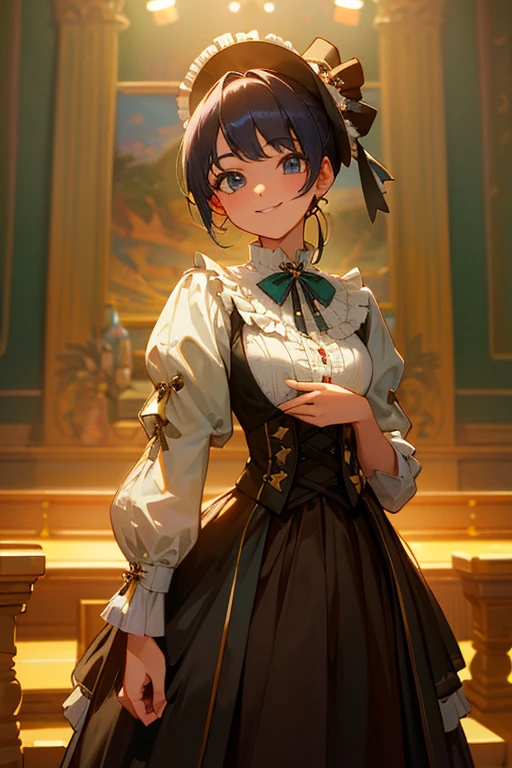 ((masterpiece,Highest quality, become close)), Cowboy Shot, (1 Girl:1.2), alone, (Captivating smile:1.3), chest, Are standing, Looking at the audience, Victorian dress