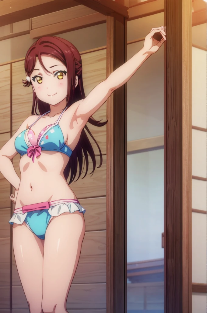 (((pixel-perfect, detail-perfect))), solo, 1girl, riko sakurauchi, smile, sauna, bikini, armpit, medium filesize, ultra High Qality