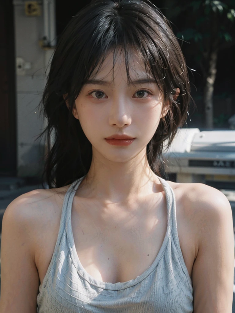 (Skin details:1.4), (smooth skin textures:1.3), （Upper body：1.4），（Upper Body：1.3）Lipstick, background, earrings, serene, calm, (Sportswear:1.3)，(Realistic and detailed eyes：1.2）, Natural skin texture, Realistic facial details, Soft dramatic lighting, Vivid details, 35 mm film, outdoor, (Photo Practical:1.4), (hyper Practical:1.4), (Practical:1.3), (Smoother lighting:1.05), (Improve lighting quality:0.9), (Highest quality real skin textures:1.4), Exquisite eyes, Delicate face, Close-up of face, (Enhance the beauty of skin texture:1.1), Hair details,normal body ratio, short hair, Moles under the eyes, A faint smile,Portrait Photography, Depth of Field, Bokeh, Surrealism, Ray Tracing, (Portrait Photography:1.1), Surrealism, High Detail, Chiaroscuro, Ray Tracing, reflected light, Ultra HD, Ultra HD, masterpiece, Textured Skin, Super Detail, High Detail, high quality, best quality