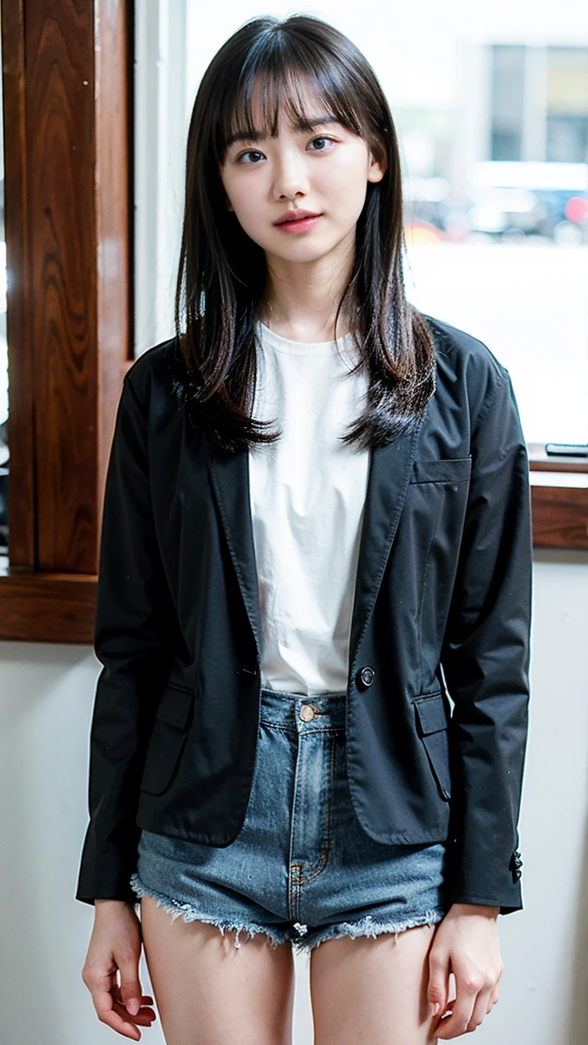 Closeup, A 20 yo woman, dark theme, soothing tones, muted colors, jacket, jeans, fashion, high contrast, (natural skin texture, hyperrealism, soft light, sharp), upper body, in school, Negative,