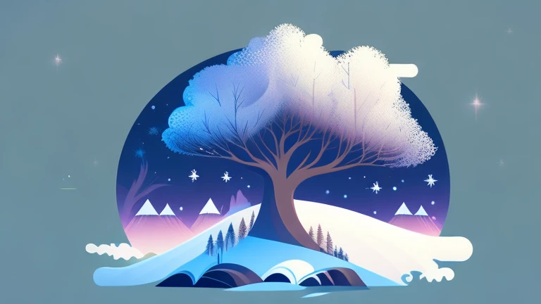 a spruice tree in a winter landscape, tshirt design, rzminjourney, vector-art