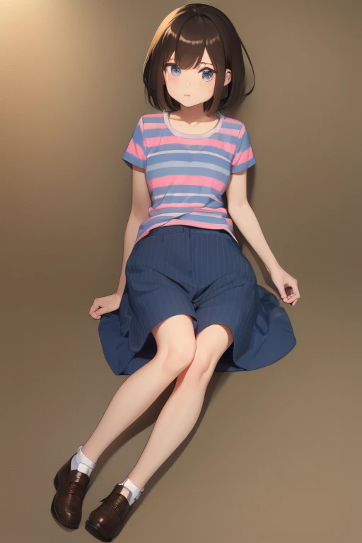 human、neutral、Thread、Blue and pink striped shirt、Brown shorts、Frisk