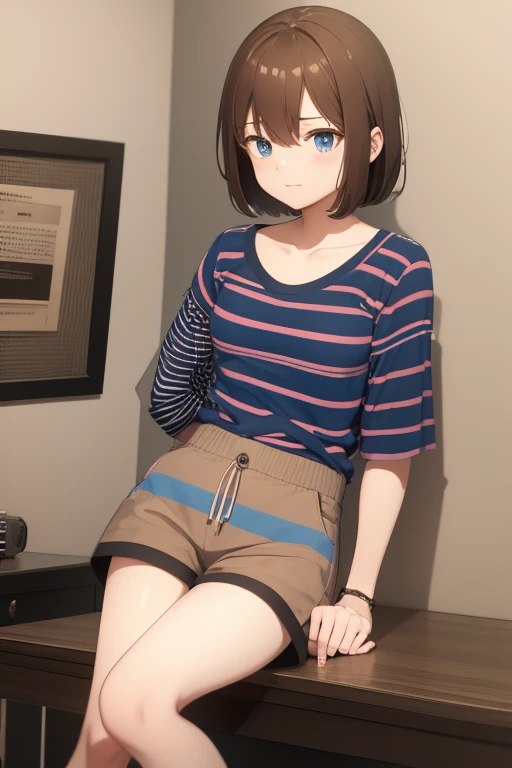 human、neutral、Thread、Blue and pink striped shirt、Brown shorts、Frisk