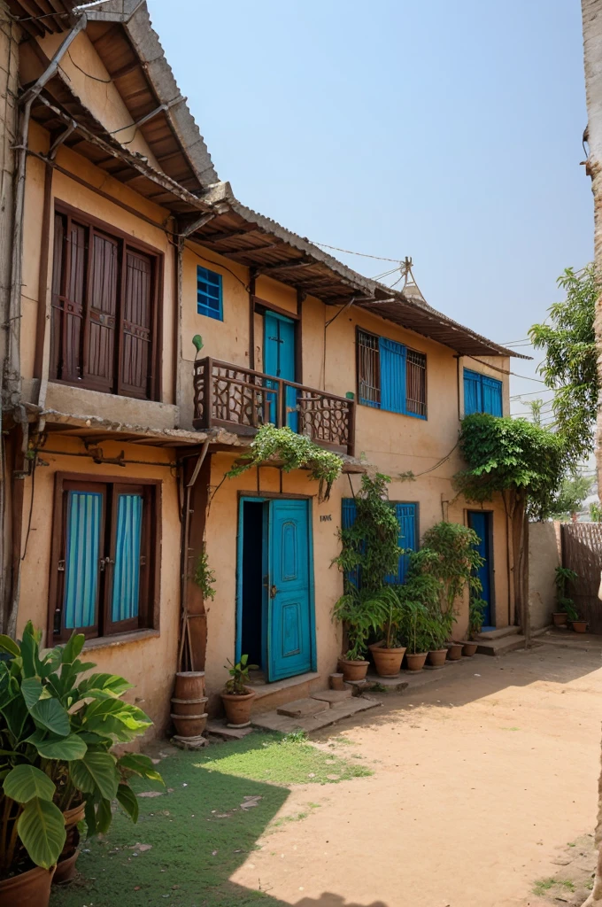 Krishn is viewing from his dwarka to village side where small houses are seeing