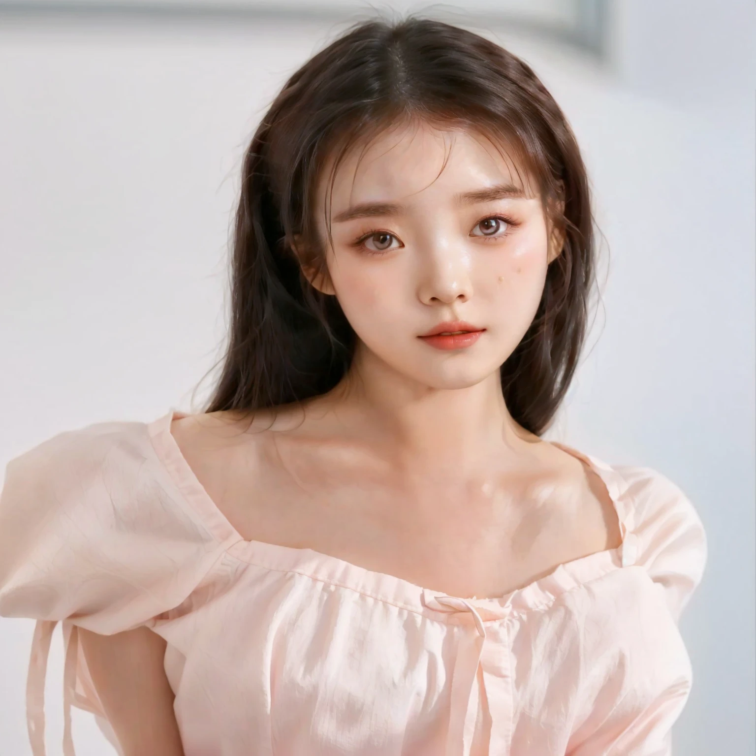 a close up of a woman wearing a pink top and a white background, beautiful south korean woman, beautiful young korean woman, gorgeous young korean woman, korean girl, young adorable korean face, beautiful asian girl, korean woman, young cute wan asian face, jaeyeon nam, portrait of female korean idol, popular south korean makeup, lovely delicate face, wan adorable korean face