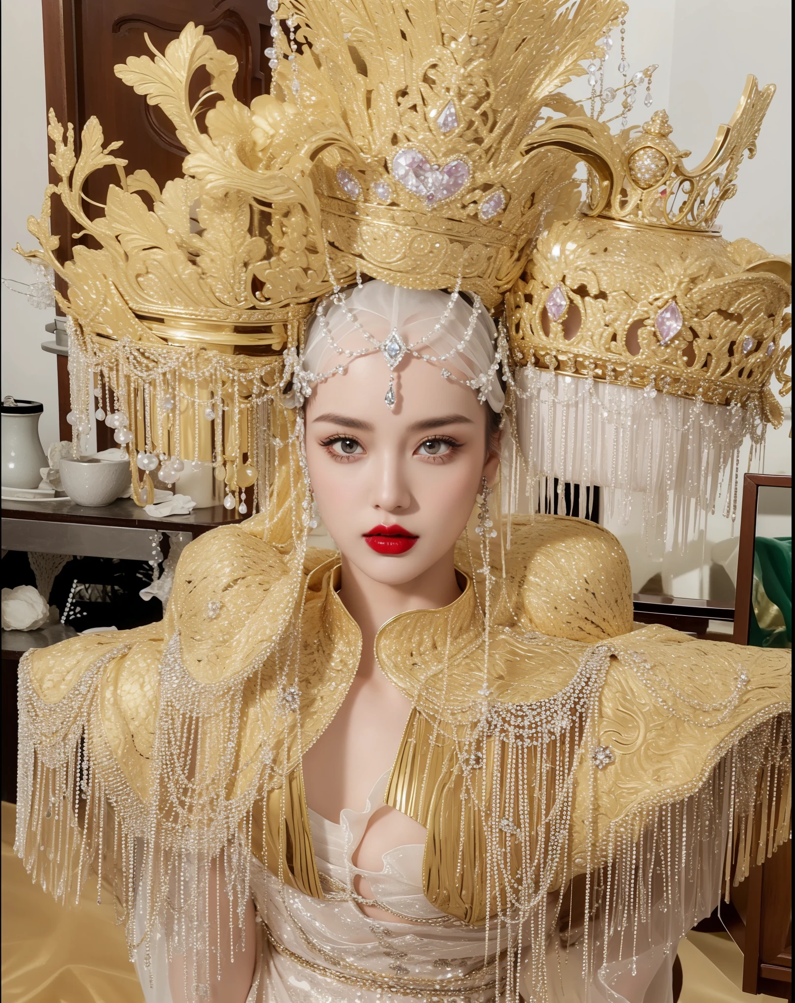 Imperial sister,Exquisite eyes,Frozen Queen,Put the crown on your head,Detailed facial expressions body,Tall and big,number,Leg length,4K,HD,White translucent lace,Fair and plump figure,Pretty Face,Little cherry mouth,Beautiful and delicious(3D Royal Sisters),Glossy Gel Coat,Vampire Queen in luxurious robes,Crystal Gem Crown,Ultra-clear portrait photos(8K),Dark eyeshadow,Sexy thick lips(Red lipstick),Gemstones and diamonds,Angel's Crown,breasts symmetrical
