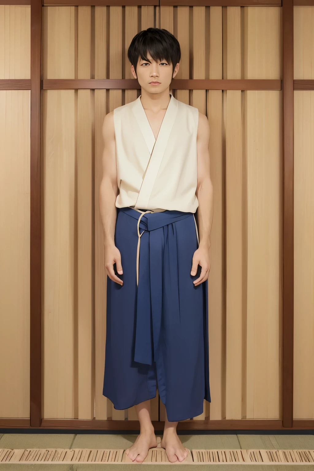 Kanao Sleeveless kimono barefoot seiza front Put in a rope prison