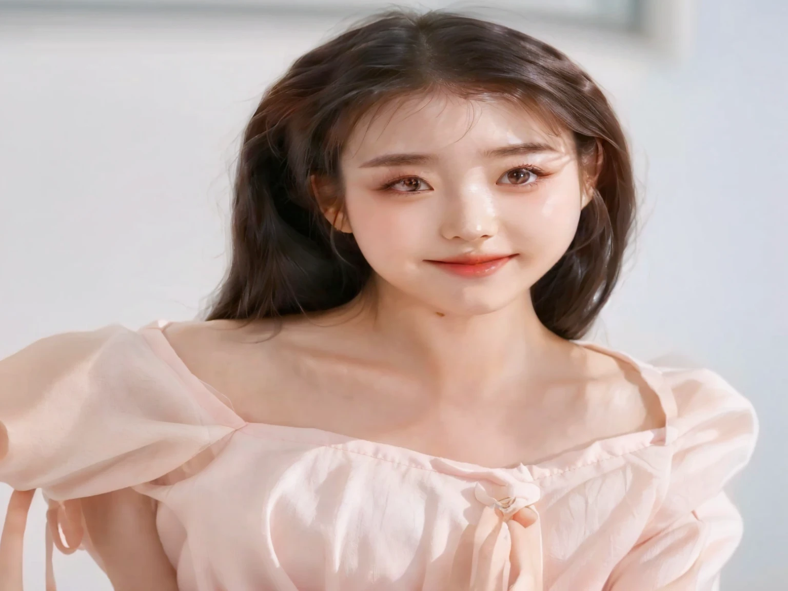 a close up of a woman wearing a pink top and a tie, beautiful south korean woman, gorgeous young korean woman, beautiful young korean woman, korean girl, young adorable korean face, popular south korean makeup, popular korean makeup, young cute wan asian face, korean woman, beautiful asian girl, wan adorable korean face, portrait of female korean idol, lovely delicate face