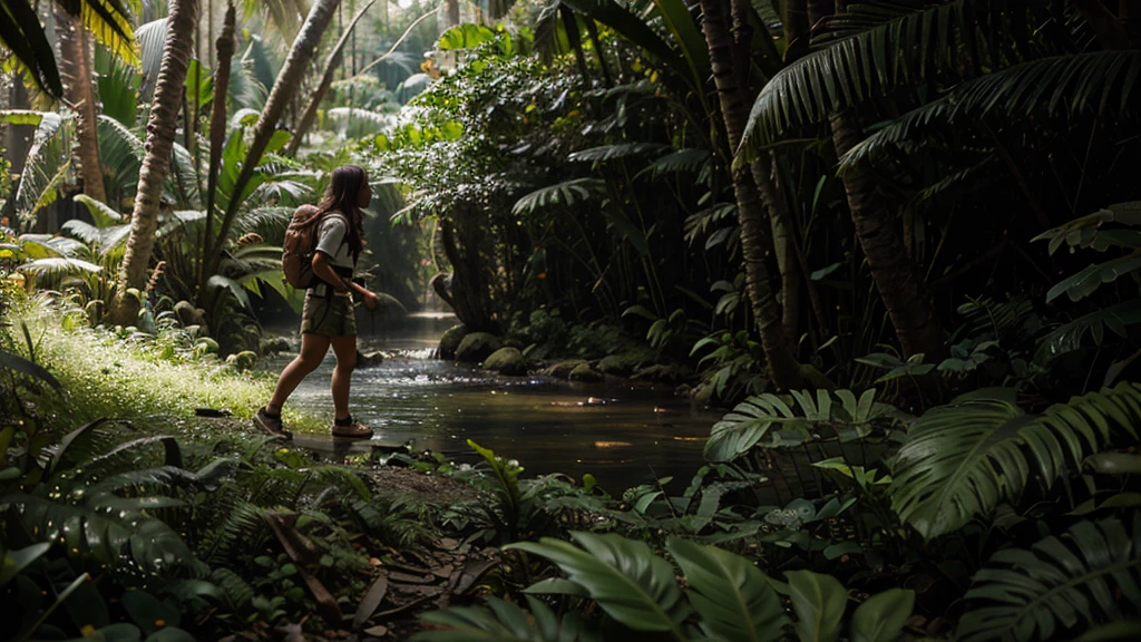 intrepid explorer navigating an enchanted jungle