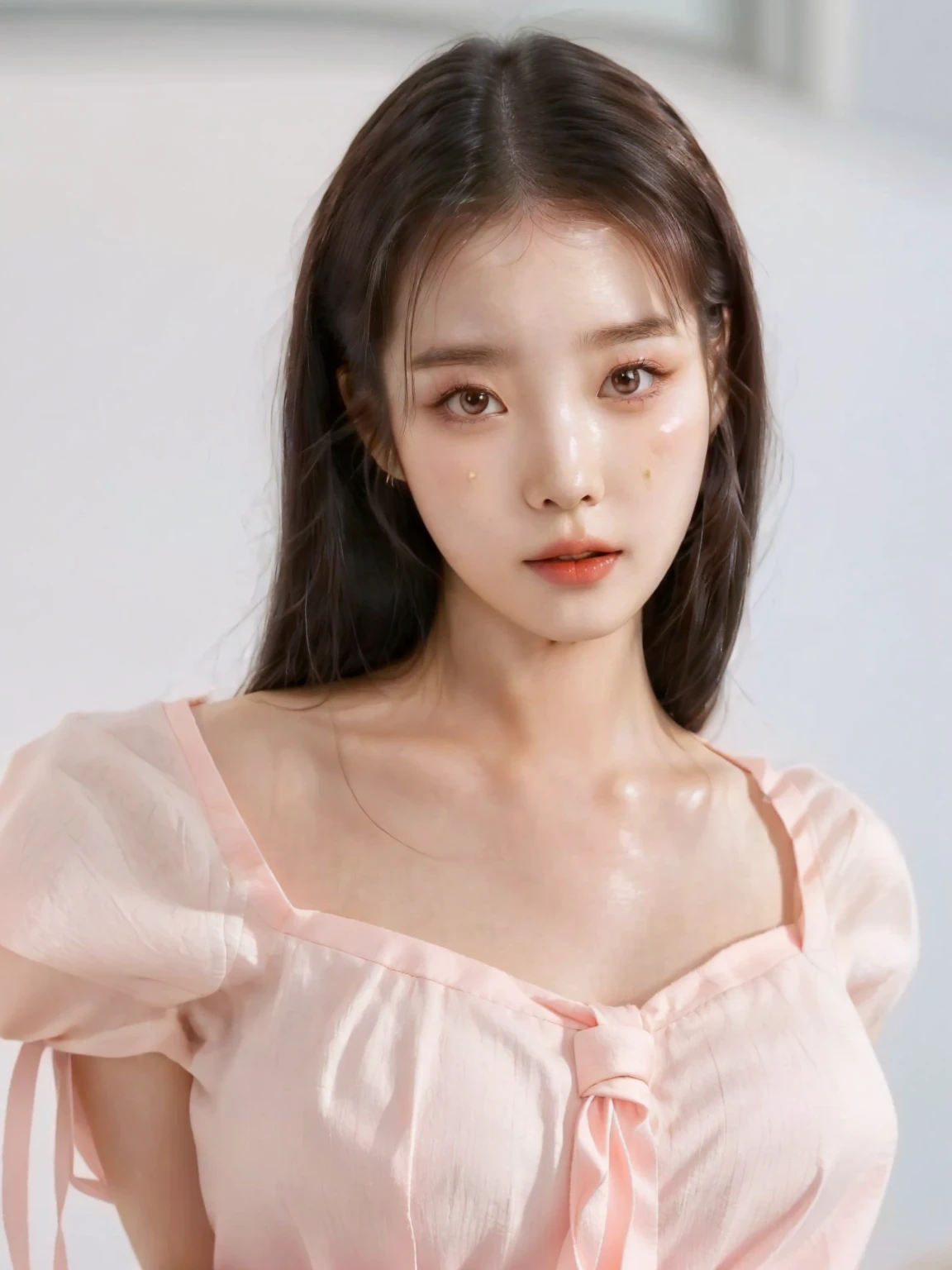 a close up of a woman wearing a pink top and a tie, beautiful south korean woman, gorgeous young korean woman, beautiful young korean woman, korean girl, young adorable korean face, popular south korean makeup, popular korean makeup, young cute wan asian face, korean woman, beautiful asian girl, wan adorable korean face, portrait of female korean idol, lovely delicate face