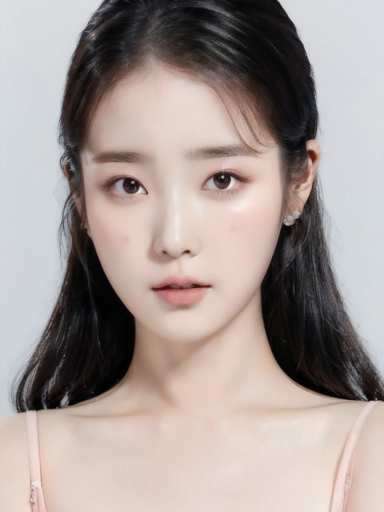 a close up of a woman with long hair wearing a pink dress, dilraba dilmurat, beautiful aesthetic face, young adorable korean face, korean face features, korean symmetrical face, yanjun chengt, beautiful south korean woman, beautiful delicate face, popular korean makeup, lovely delicate face, beautiful young korean woman, gorgeous young korean woman, pale round face