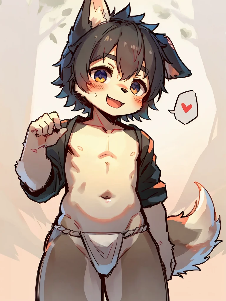 ((Furry, kemono)), collie_furry, shota, boy, kid, fluffy_body, only fundoshi