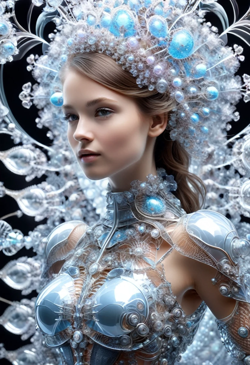 in the style of Megan Hess,(in the style of Nick Veasey:0.6),shiny translucent Mandelbrot armor, fractal,1girl,