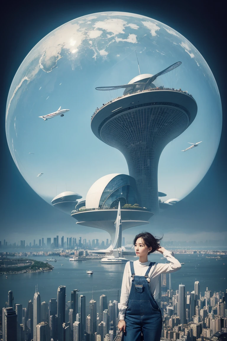 "A young girl with a sense of wonder explores an alien planet with vibrant chrome vegetation. The surreal landscape and flora create a stunning juxtaposition in a space-age paradise.