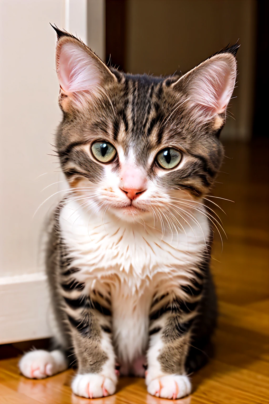 A kitty cat which have pinky colour fur 