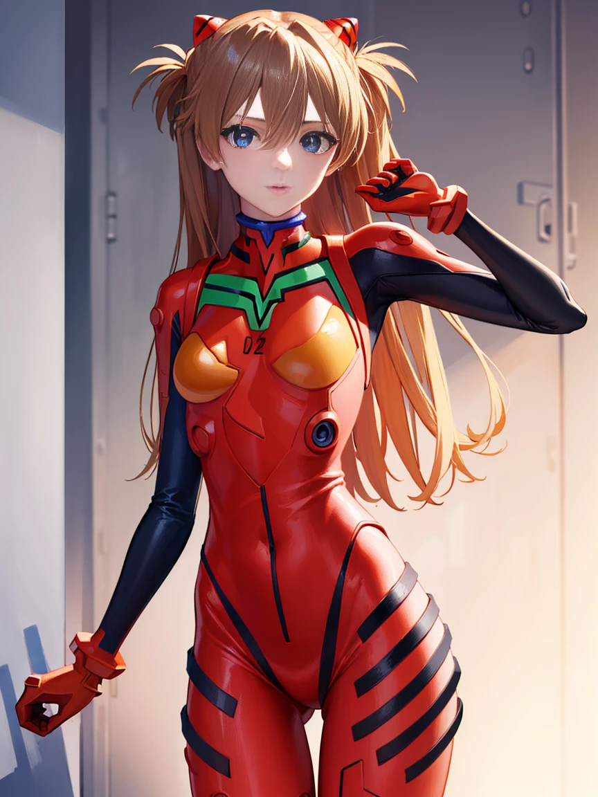 sugarangley, Asuka Langley Soryu, (Souryu Asuka Langley:1.5), Blue eyes, hair between the eyes, headgear, interface headphones, Orange hair, two sides up,
Body Blake, long sleeves, plug-in suit, Red bow,
REST inside, crass room,
REST looking at the viewer, (cowboy shot:1.5),
BREAK (Mesa:1.2), Best Quality, high resolution, unity wallpaper 8k, (illustration:0.8), (Beautiful detailed eyes:1.6), Extra detailed face, perfect lighting, extremely CG details, (perfect hands, perfect anatomy),