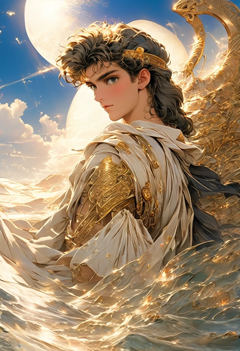 ery best quality, masterpiece , a very retro vintage kinda look feel 8K,High HD,higher rselutionHigh quality very anime semi realism In Ancient classical Athens Show a young strong powerful looking handsome youvng man a yoing very lovely woman in ancient classical greek dress fashions that is loose cooling flowy kinda thin almost filmy and in pastels and vibrant bright colors very greek very classical old ancient world look feel intricate somewhaty elaborate detaile defined looking intricake highly detailed crystal clear sharp striking very foreign exotic but real like bringing Frank Herbert;s Dune world and iniverse to life