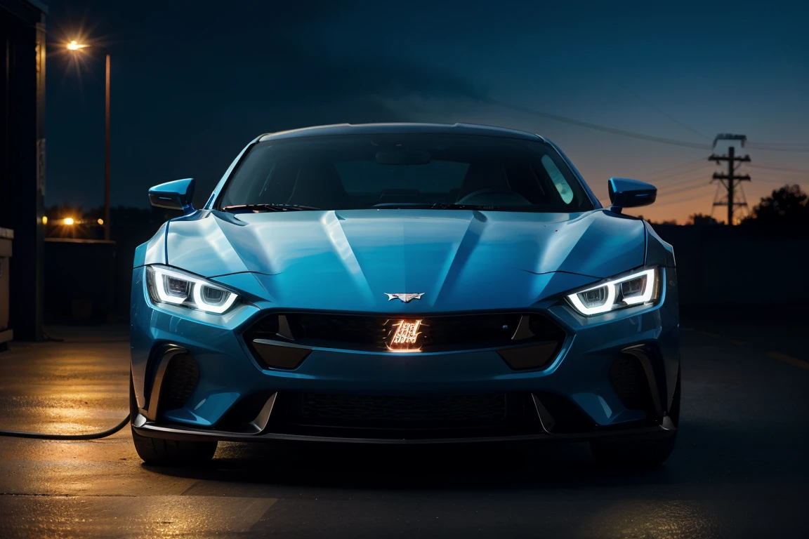 A vibrant red sports car battery, rendered in stunning digital oil paint, set against a glossy, midnight blue garage backdrop, where gleaming metallic tools and wires subtly blur into the background, evoking a sense of high-octane energy and dynamism; the battery's curves and ridges are accentuated by warm, golden lighting, infused with a hint of crimson, while bursts of electric blue sparks seem to emanate from its terminals, electrifying the atmosphere with an exhilarating cinematic flair.