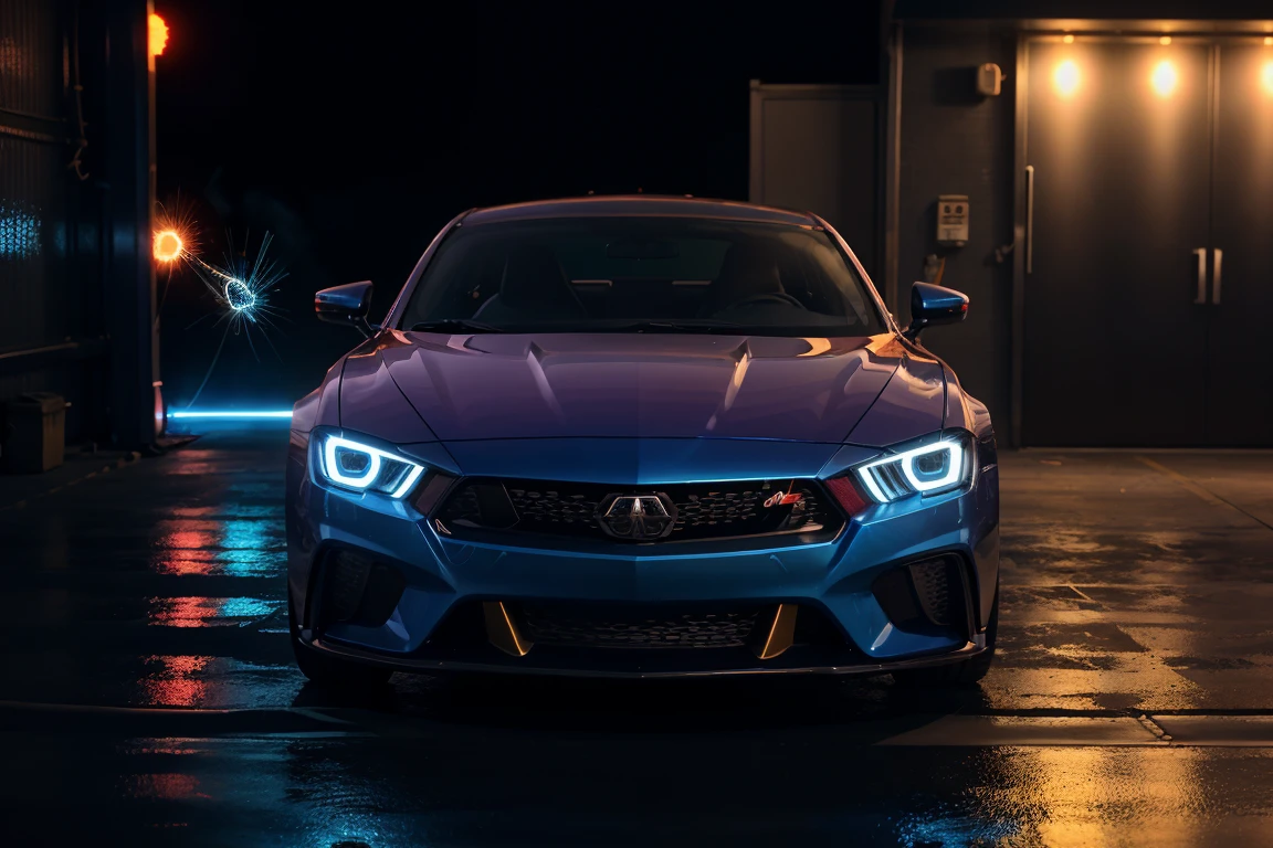 A vibrant red sports car battery, rendered in stunning digital oil paint, set against a glossy, midnight blue garage backdrop, where gleaming metallic tools and wires subtly blur into the background, evoking a sense of high-octane energy and dynamism; the battery's curves and ridges are accentuated by warm, golden lighting, infused with a hint of crimson, while bursts of electric blue sparks seem to emanate from its terminals, electrifying the atmosphere with an exhilarating cinematic flair.

