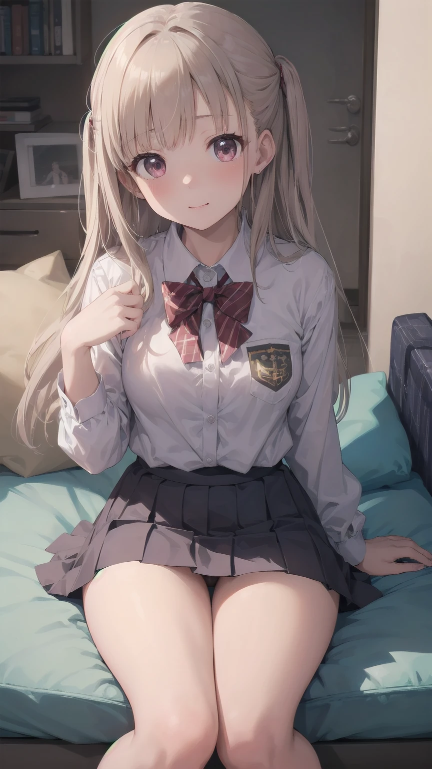 (masterpiece, Highest quality:1.2), Complete human body, Perfect Anatomy, One beautiful girl, Cute S, Chibichara, too young girl, Cute face, Small breasts, Small breasts, Flip Up Skirt, Not wearing panties, show off her pussy, I want you to touch my pussy, Boldly open your legs, Student uniform that seems to come off, Immoral Eros, I'm feeling sexual desire for the first time, Hymen, Very embarrassed, But I'm excited,