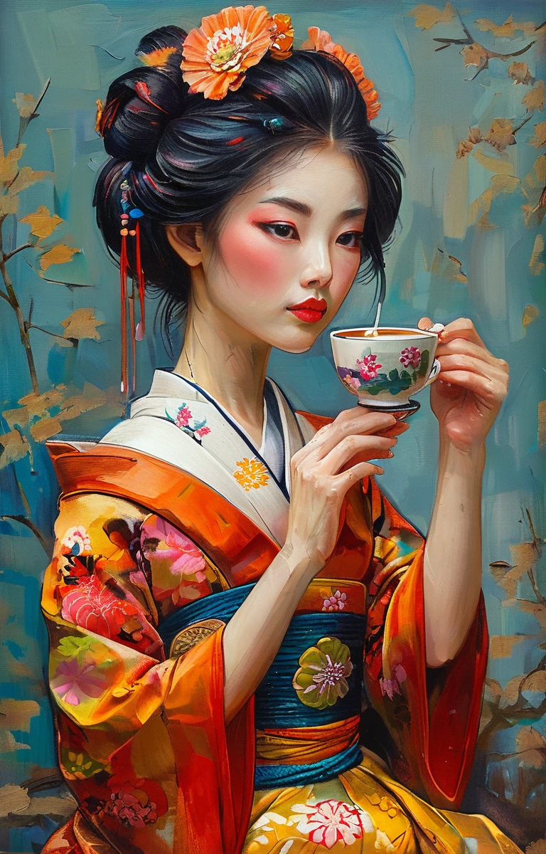 Geisha drinking tea