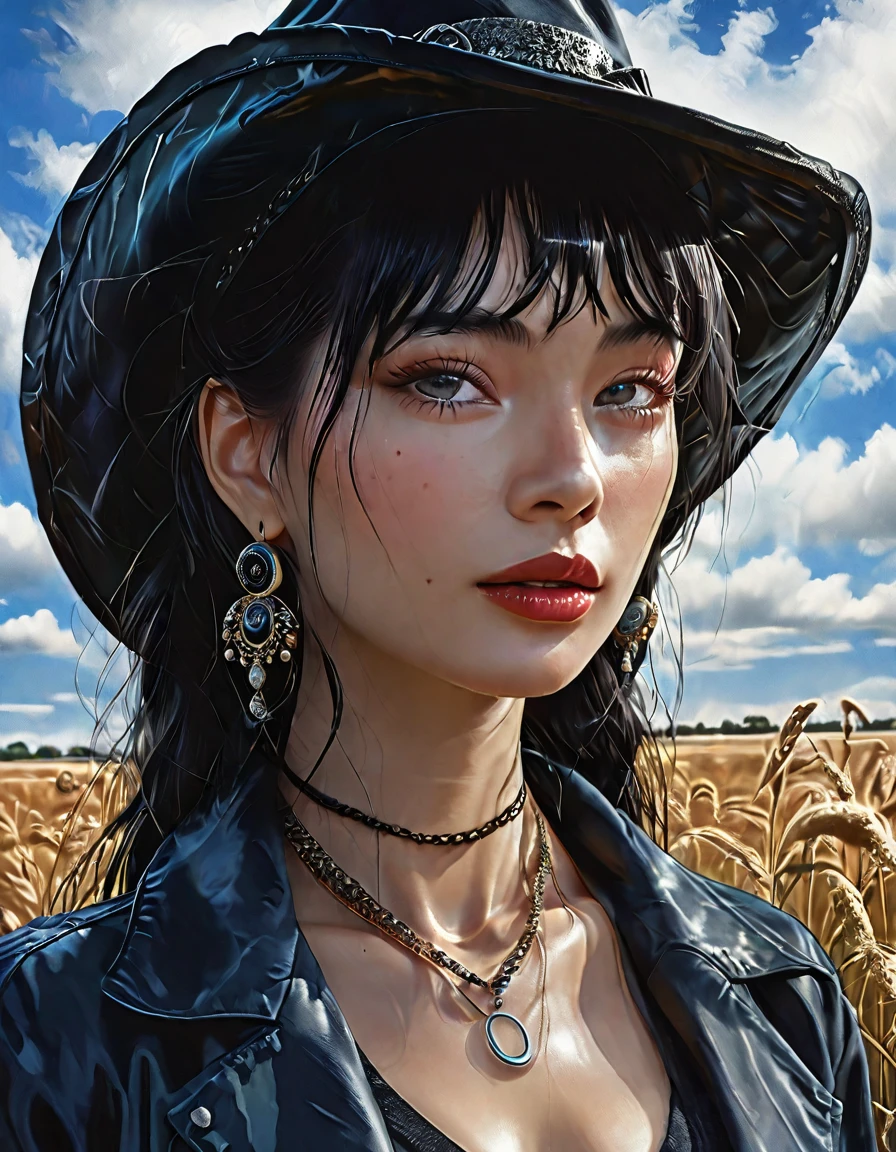 Blue faced singer wearing melanistic black horsehair hat. Full view of black horsehair hat in field of view. Bust shot, high resolution, sharp focus, (ultra detailed, highly detailed) Highly detailed CG Unity 8k wallpaper), ((vibrant colors, vibrant theme))), (intricate), (masterpiece), (best quality), art photo, (photo by sldr), (intricate background), perfectly rendered face, perfect facial details, realistic face, photorealistic, ((intricate details)), ((realism))), full body, wide field of view