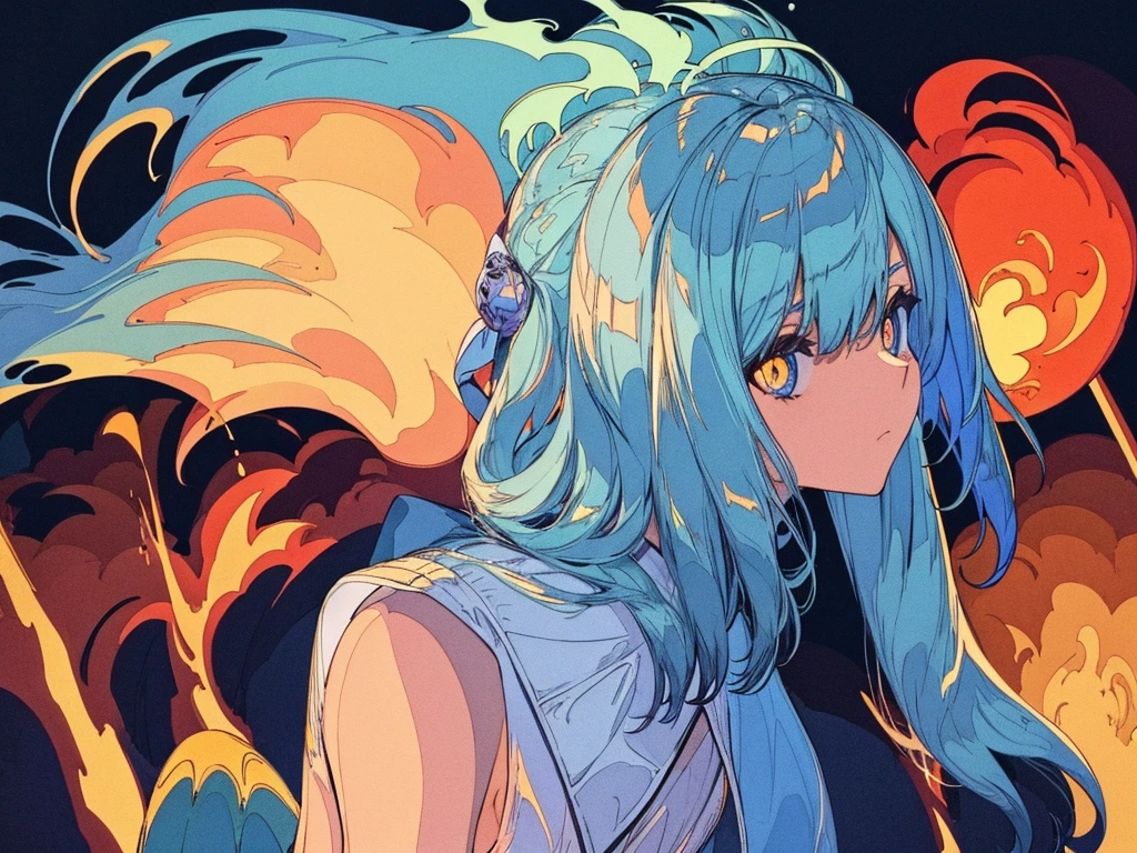 Ghost girl, sad girl, blue fire balls, fire spirit
