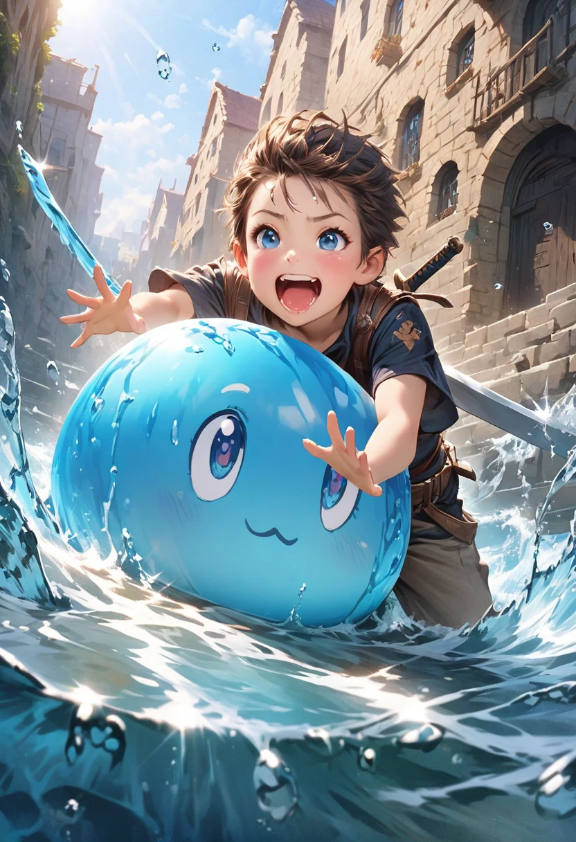 Blue Slime and the Little Swordsman, Dungeons、Clear blue sky、adventure、SLR、Feel the depth、Fun Expressions、BREAK、Realistic water