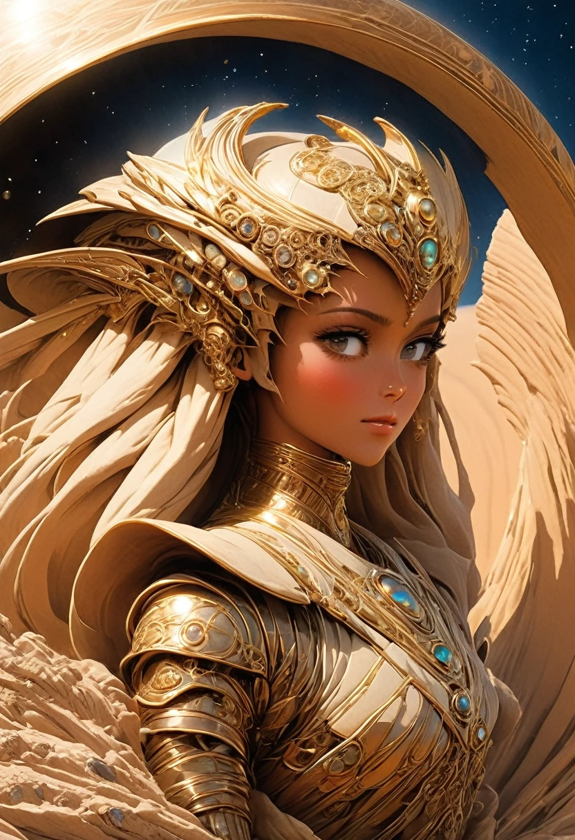 very best quality, masterpiece , a very retro vintage kinda look feel 8K,High HD,higher rselutionHigh quality very anime semi realism From Frank Herbert;s Dune world Show Chani young Fremen Arrakis  nomad warrior woman from of   Frank Herbert' s Dune bright vibrant richintricate somewhaty elaborate detaile defined looking intricake highly detailed crystal clear sharp  very striking very foreign exotic but real like bringing Frank Herbert's Dune world and universe to life