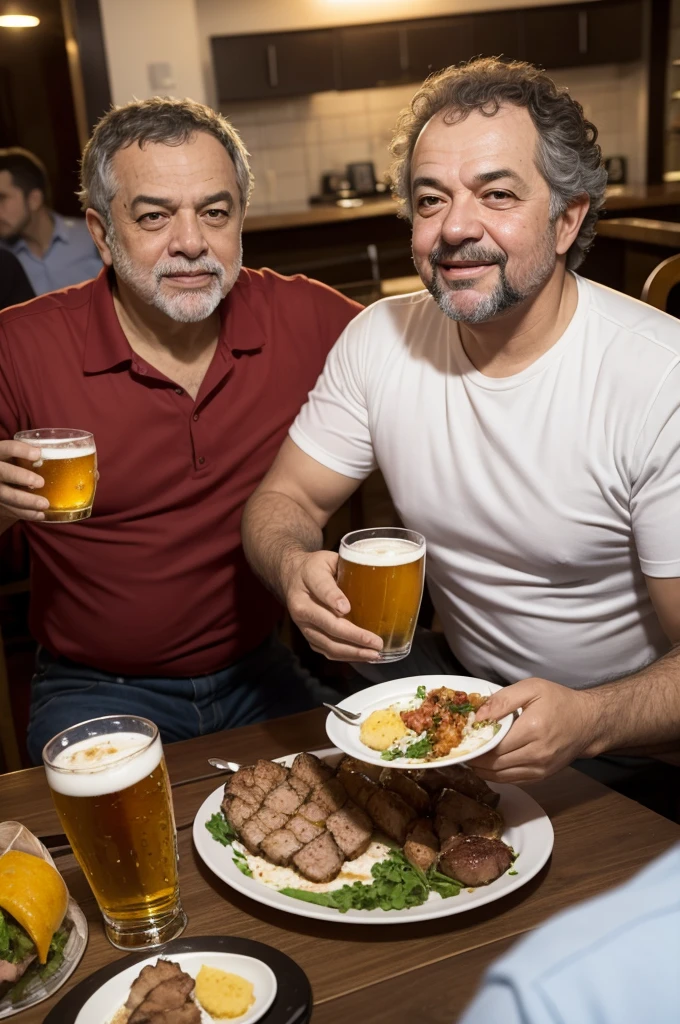 Luiz Inácio Lula da Silva eating picanha while drinking beer with Dwane Jhonson