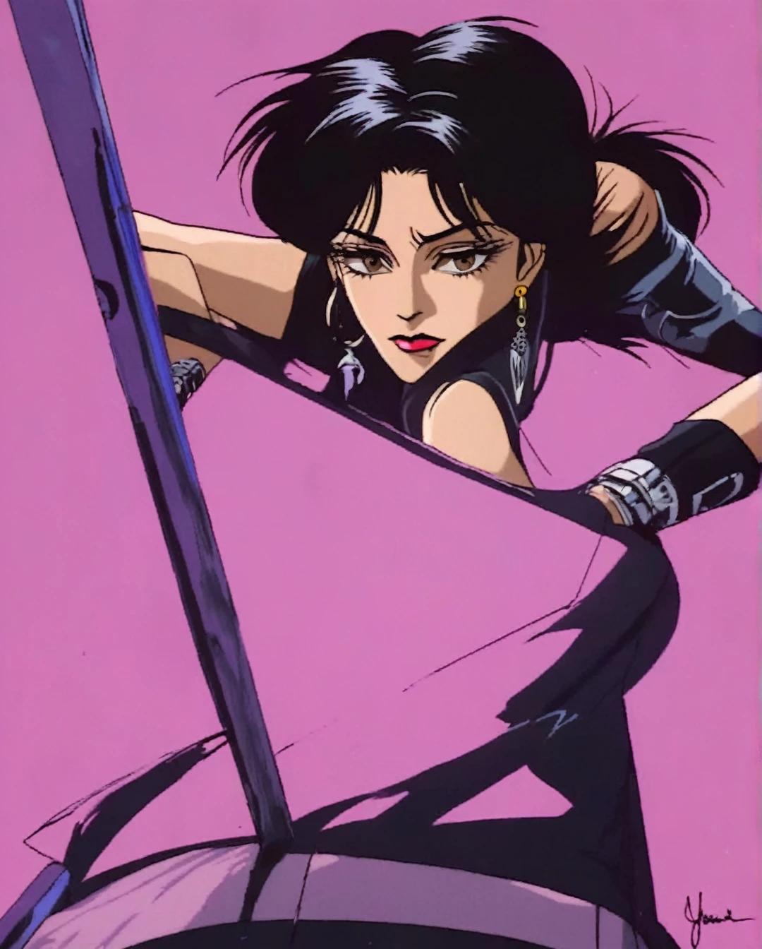 A rebellious Saudi Arabian woman, her black hair styled into a punk rock inspired look, complements her brown eyes and light brown tan skin. The image, possibly a vibrant painting, captures her bold and unique style with precision. Every detail, from her edgy clothing to her unconventional appearance, exudes an air of confidence and individuality. The high quality of the image allows viewers to truly appreciate the essence of her unconventional beauty and self-expression