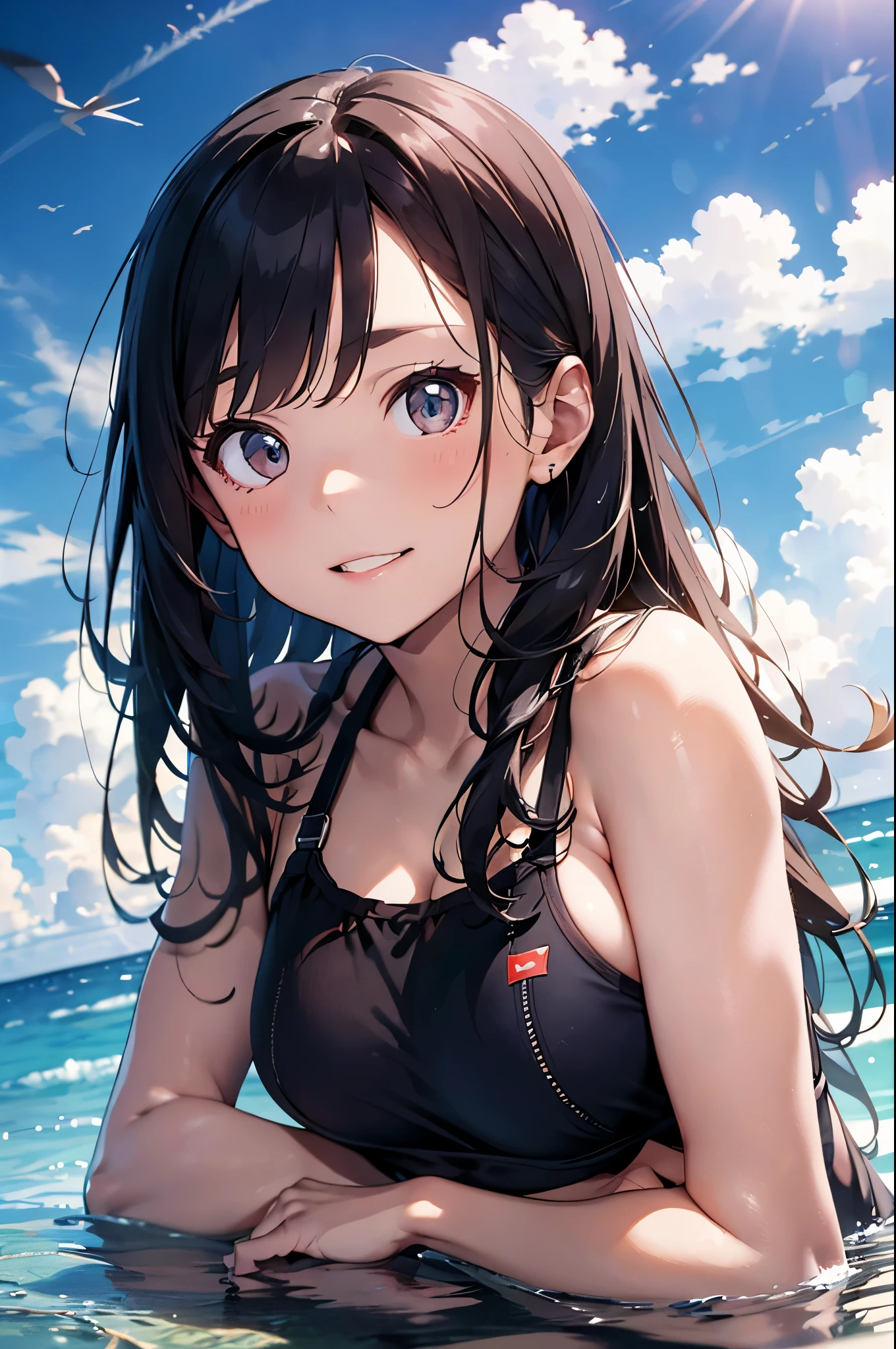 High resolution,
One beautiful young woman,
(Soft saturation:1.3), (Fair skin:1.2),
(ultra-Detailed Background, Detailed Background), Bokeh,
Blake Smiling Girl Portrait.,
When viewed from the front, The composition is symmetrical,
Looking straight at you with serious eyes,
Blake Swimwear, Colorful Bikinis, Medium chest,
Outdoor, Sea surface, null, sunlight,Summer beach, Sandy Beach,
Strong light, Front lighting,
(:1.3), (Cowboy Shot:1.2),
Frontal break angle,
View your viewers,
Dynamic pose,
sitting on the beach
seaweed、seaweed、seaweed、seaweed、seaweed、seaweed、seaweed、