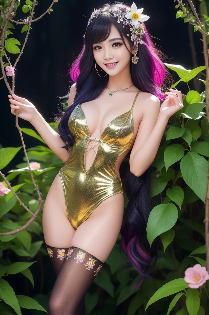 Stunning beauty, aesthetics, oil painting style, thick painting, incomparable female style, long black hair, inseparable wisp, beautiful posture, graceful curves, plump ideal type, back, buttocks, buttocks, inner thighs, soles, kneeling squats, bold and elegant, extravagant artistic deeds, romanticism, (fractal art), bright colors, smooth skin with sun glare, professional photo close-ups, Fauvist designs, explore the secrets of Victoria, Cute smile with open mouth and white teeth, blush, petals, bright colors, the most beautiful chaotic shapes, colorful, colorful magnificent, from above, from the front,