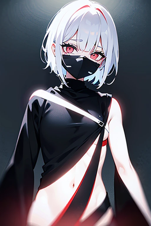 (white short hair)(red eye)(Eyes without highlights)(Wear a black mask)(In the dark alleys)(Gloomy environment)4K
