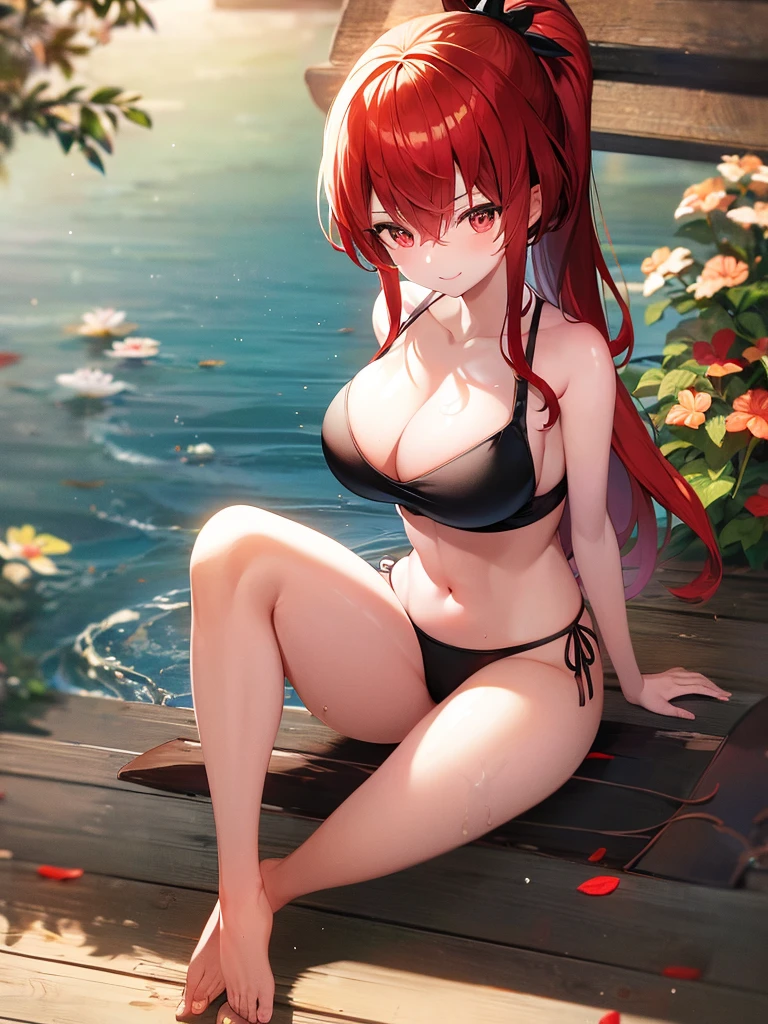 Parasol, food, basket, flip flops, vinyl sheet, Beaches and sands, Calm expression, Perfect hands, elder, Red Hair, The dignity of a 50-year-old, 落ち着きのあるwoman, solo、(Highly detailed background:1.0)、(Highly detailed background:1.0)、masterpiece、Highest quality、(Babes)、Fractal Art、Red eyes、Narrow eyes、Sexy black and red swimsuit, Reddish cheeks、Tropical Sea、From the shoulders up、Recall、smile、One Woman、Three-dimensional clouds、Venice beach, Red Ponytail, Red eyes,スタイリッシュなアクセサリーsolo, Big Breasts, woman, Take-out, Provocative laughter,40 year old woman,Queen of Sadism, Highly detailed background, Great writing style, Sit with both hands outstretched, Splash, Diffuse reflection of light, Perfect Human Medicine, Water breathing, Bare Skin, barefoot, Sweat,