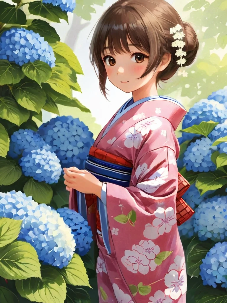 Yukata girl and hydrangea