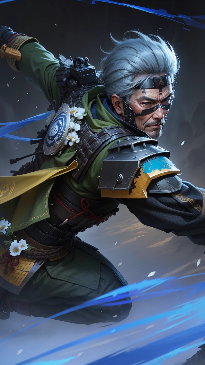 Realistic ultra HD close-up portrait，A samurai wearing a war mask, Wrinkles ,Facial expressions show strong emotions
