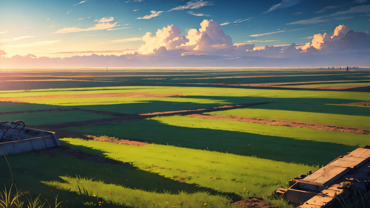 Cartoon anime empty vast open post apocalyptic field 