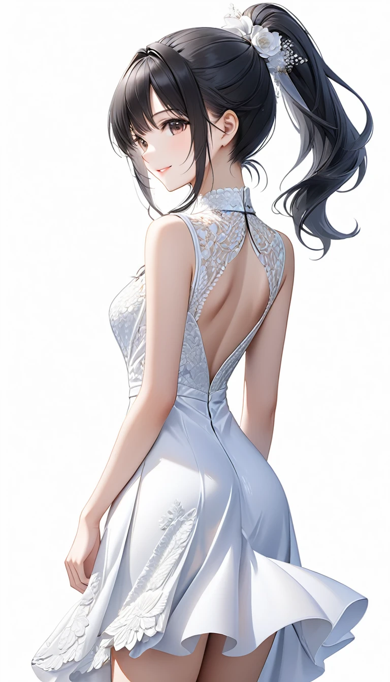 (white background:1.5), best quality, high resolution, 1girl, solo, (dress:1.5), ass focus, (ass cutout:1.3), (butt crack:1.2), bare back, head out of frame,
