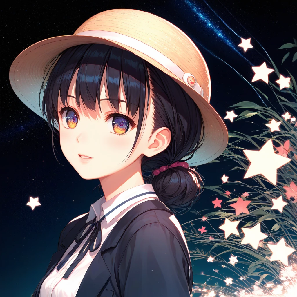 anime girl with a hat and a cell phone looking at the stars, anime style 4 k, anime vibes, (anime girl), high quality anime artstyle, anime style. 8k, anime art wallpaper 4k, anime art wallpaper 4 k, lofi girl, nightcore, anime art wallpaper 8 k, beautiful anime style, anime artstyle, beautiful anime portrait