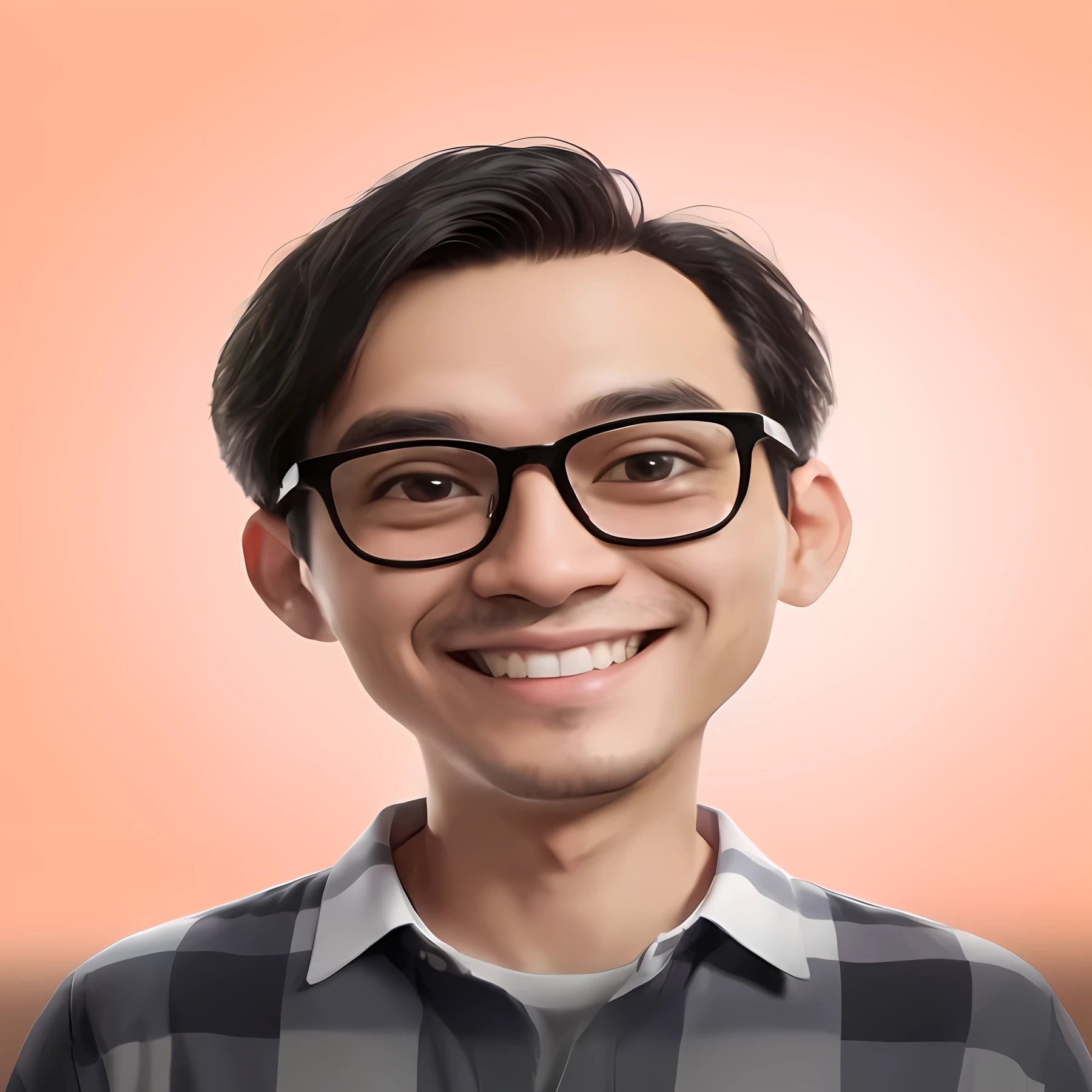 smiling man wearing glasses and a plaid shirt with a pink background, headshot profile picture, nft portrait, high quality portrait, professional profile picture, david luong, typical cryptocurrency nerd, avatar image, inspired by Rudy Siswanto, victor ngai, andrew thomas huang, ramil sunga, darren quach, character headshot portrait, headshot photo, professional picture