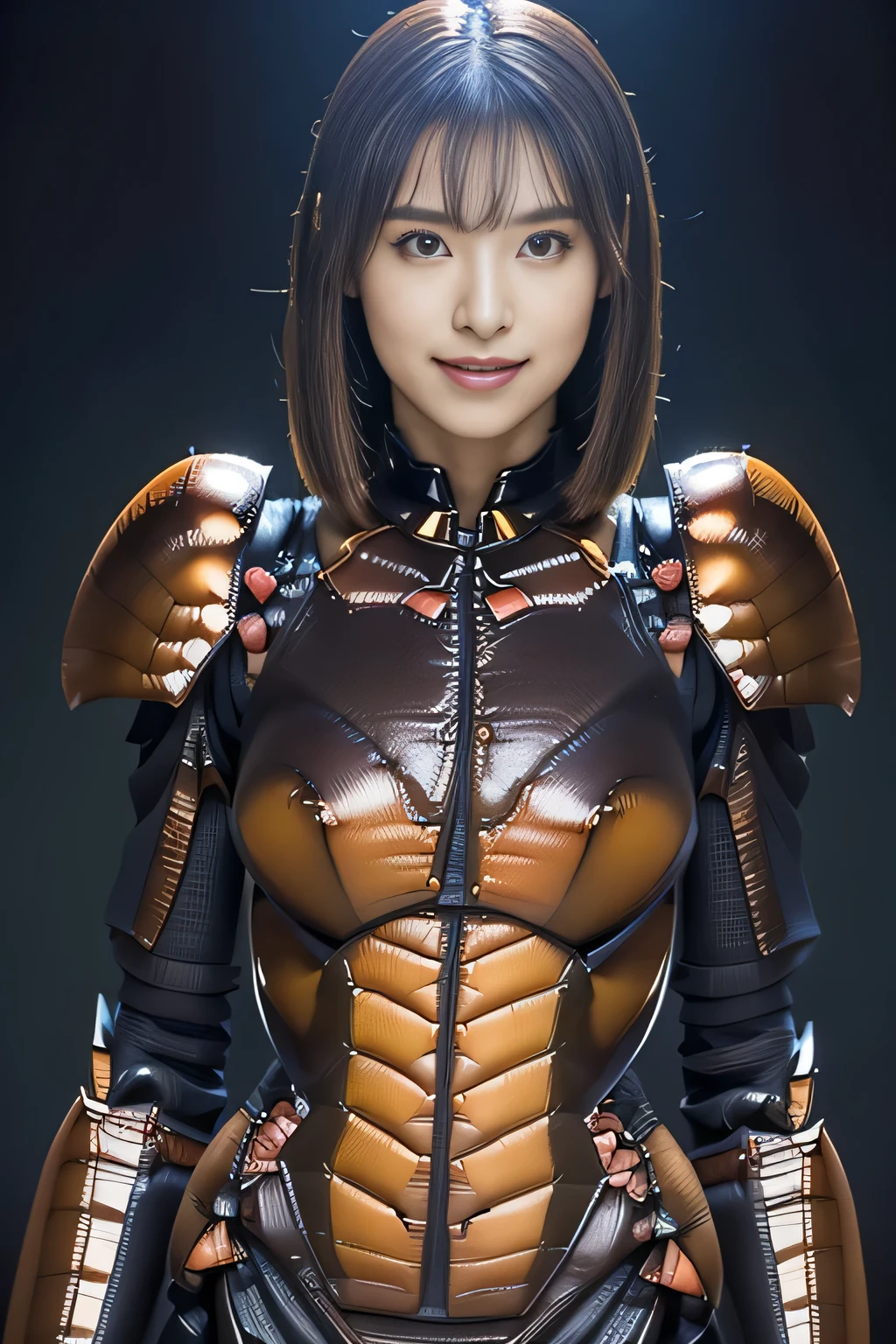 (high resolution,masterpiece,best quality,extremely detailed CG, anime, official art:1.4), realistic, photo, amazing fine details, all intricate, gloss and shiny,awesome many layers, 8k wall paper, 3d, sketch, kawaii, illustration,( solo:1.4), perfect female proportion,villainess, (fusion of dark brown cockroach and lady:1.4), (brown cockroach form lady:1.2), (brown cockroach lady:1.2), (fusion:1.2), (solo:1.4), (evil smile:1.2), muscular, abs, (cockroach brown exoskeleton bio insect suit:1.4), (cockroach brown exoskeleton bio insect armor:1.2), (brown transparency cockroach wing:1.4), (brown cockroach antennae:1.3),