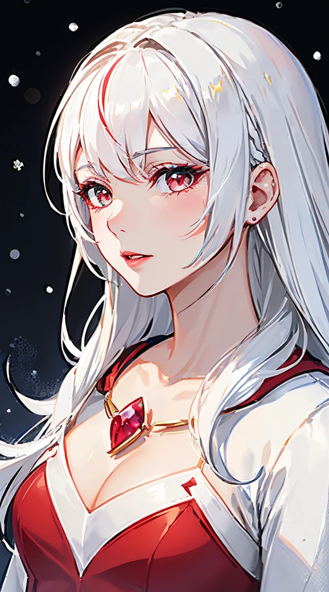 (((snow white hair,Ruby's disciple))),((standinaid headdress,beautiful maid outfit,elegant posture,Detailed maid outfit,))(blushing), (geometry:1.1), ((1 girl,miraculous,Mature girl,alone,looking up,))(Masterpiece,best quality, official art, Beautiful and aesthetic:1.2),(16K),((Sagging breasts,Medium bust)),((((shiny hair|fine hair|long straight hair,)))),Thin,(Masterpieceข้างทาง),(shine),((blurred background,Bokeh:50mm)),((utterly_details_eyes_and_face)),mature woman,,shrewd
