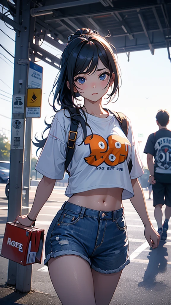 Delivering burgers to customers、A girl alone on roller skates。A small T-shirt showing your belly on、Wearing hot pants。I work at Hooters。