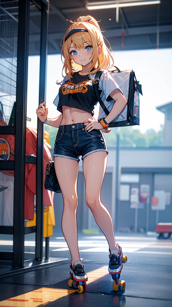 Delivering burgers to customers、A girl alone on roller skates。A small T-shirt showing your belly button、Wearing hot pants。I work at Hooters。