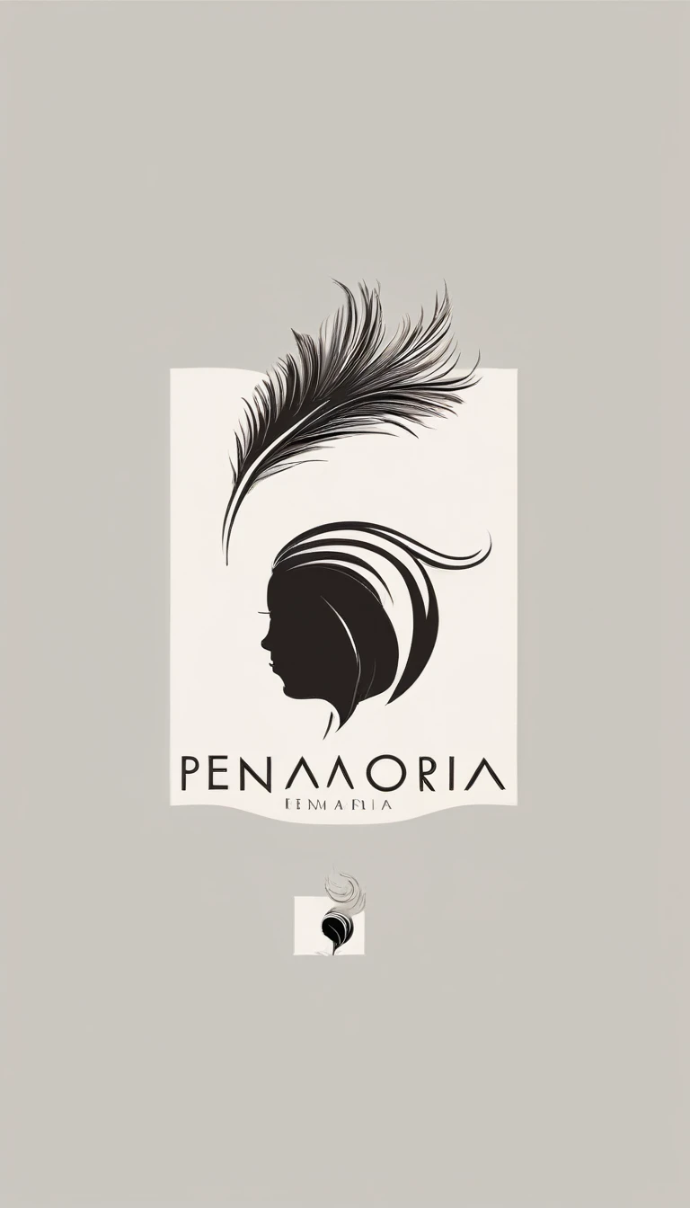 A minimalist, fantastic, poetic, dreamy, captivating, memorable, masterpiece, modern, simple logo design of a boy and a feather for the brand “Penamemoria". The logo must convey a sense of music, stories and dreams. Minimalistic logo design of a boy and a feather.