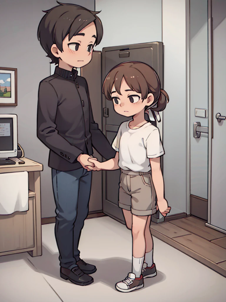 A tall guy with brown hair tied in a small ponytail. grey eyes