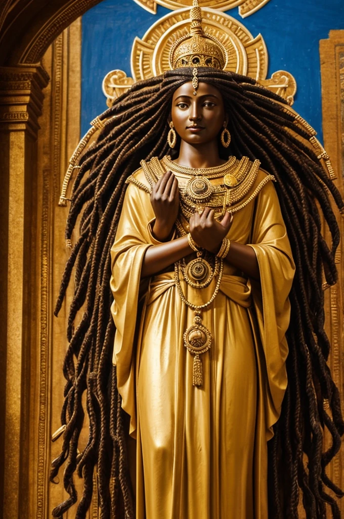 golden statue of a voluptuous black woman with dreadlocks pure gold statue