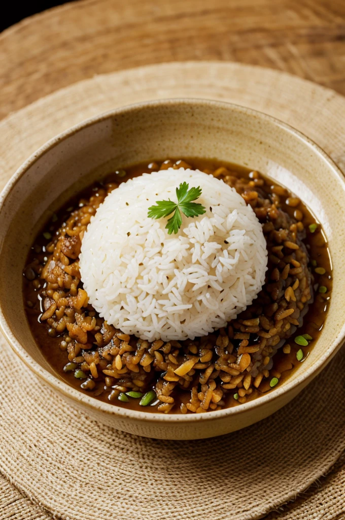 lump of rice with roasted clove of garlic