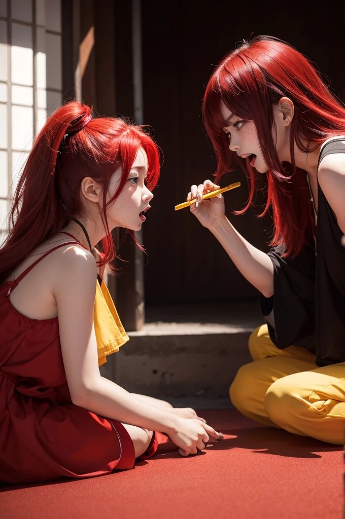 anger of the playfully 2 hair with the color red with yellow 